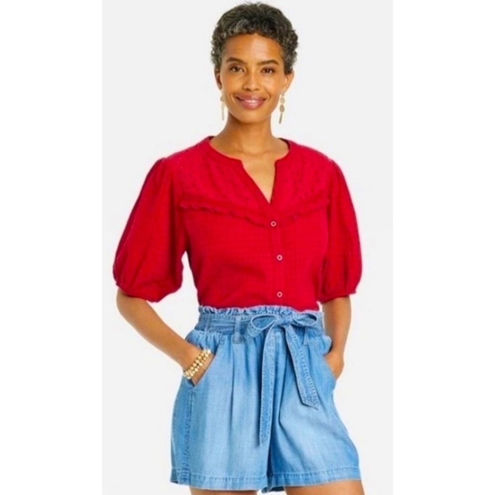 Knox Rose Short  Balloon Sleeve Textured Top